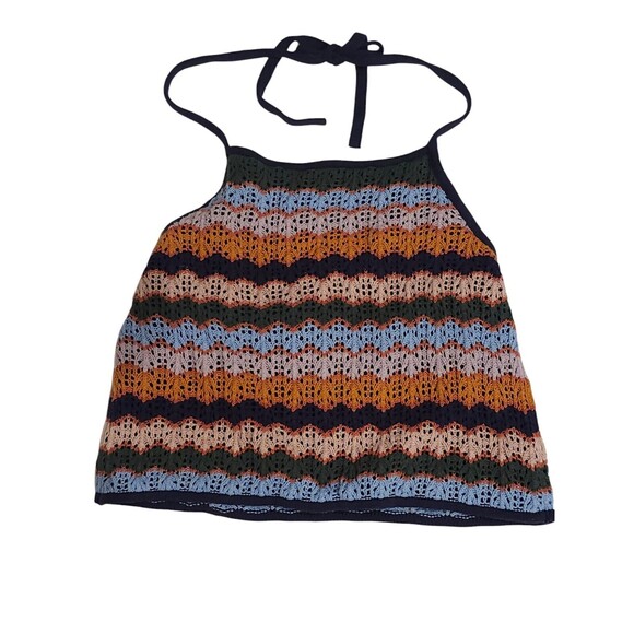 American Eagle Crochet Knit Halter Top Tie Neck SIZE XL Chevron Lined Front - Picture 4 of 10